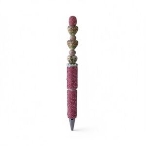 Handcrafted Lampwork Glass & Porcelain Beaded Pen with Silver Accents